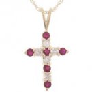 Ruby and Diamond 14K Gold Cross Pendant Necklace