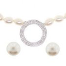 Freshwater Pearl Cubic Zirconia Sterling Silver Circle Necklace and Earrings Set