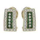 14K Yellow Gold Round Emerald & Diamond Earrings