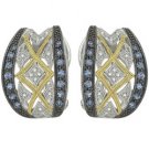 14K White Gold Round Blue Sapphire & Diamond Earrings