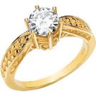 14K Yellow Gold Round Created Moissanite & Diamond Engagement Ring