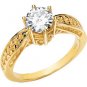 14K Yellow Gold Round Created Moissanite & Diamond Engagement Ring