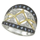 14K White Gold Round Blue Sapphire & Diamond Ring