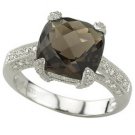 14K White Gold Smoky Topaz & Diamond Ring