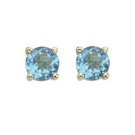 14K Yellow Gold Round Blue Topaz Stud Earrings