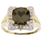 Large Smokey Topaz and Diamond Yellow Gold Ring Size 7