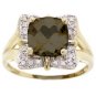 Large Smokey Topaz and Diamond Yellow Gold Ring Size 7