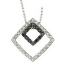 14K White Gold Round White & Black Diamond Pendant & Necklace - Square Design