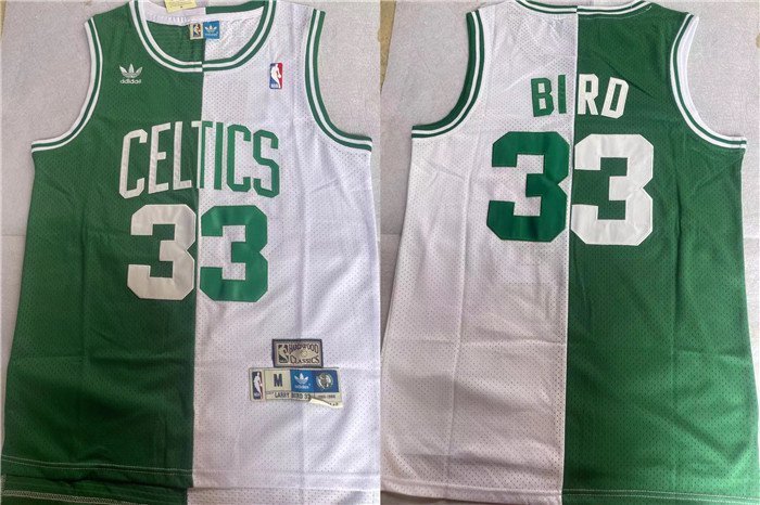 Boston Celtics #33 Larry Bird White-Green Split Throwback Stitched ...