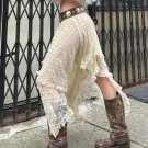 Beige Lace Asymmetrical Midi Skirt/ Boho Midi Skirt/ y2k Aesthetic Fairy core Grunge Skirt