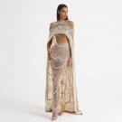 Luxury pearl wedding dress/ champagne bridesmaid dress/ long evening dress with Cape/ Prom Dress