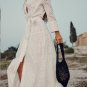 White Summer New Fashion Chic Long Sleeve Lapel Bow Knot Belt Cotton Embroidery Mid Length Dress