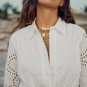 White Summer New Fashion Chic Long Sleeve Lapel Bow Knot Belt Cotton Embroidery Mid Length Dress