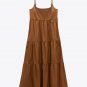 Women's Casual Sexy Pure Color Adjustable Thin Strap Straight Neck Backless Poplin Sling Dress