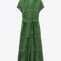 2023 New Green Cotton Hem Layered Lapel Lapel Hollow Embroidery Shirt Dress Women's Dress