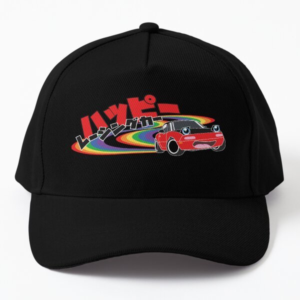 Happy Racing Car Miata Baseball Cap Hat Printed Hip Hop Black