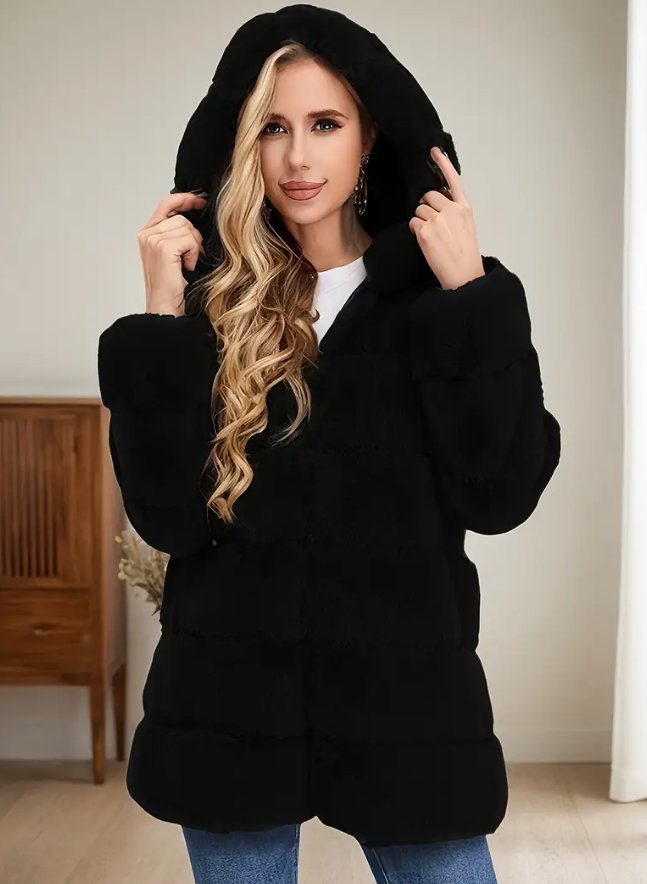 Women's Quilted Hooded Jacket - Cozy Padded Zip-Up Coat