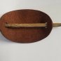 Real Leather Oval  Barrette with wooden stick Thick Hair