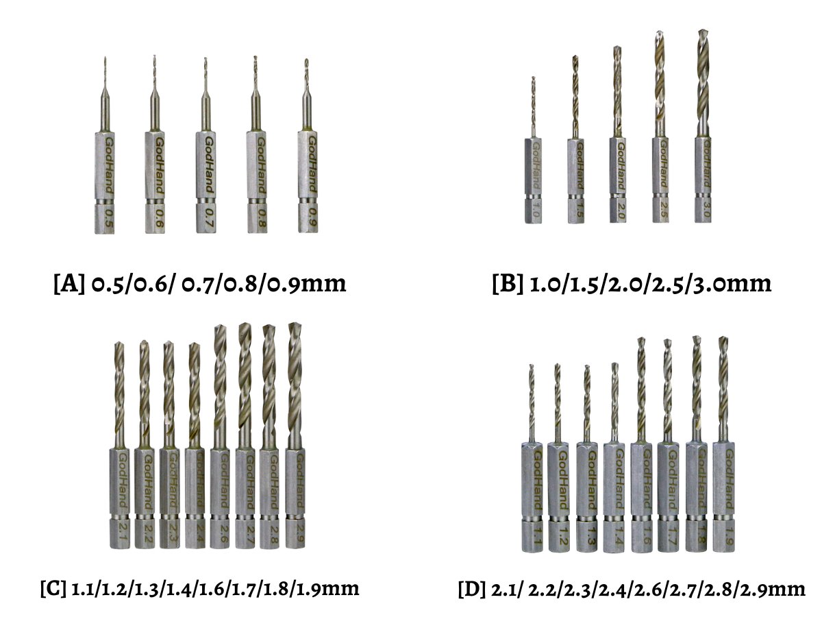 GodHand Drill Bit Set for Plastic Models A/B/C/D