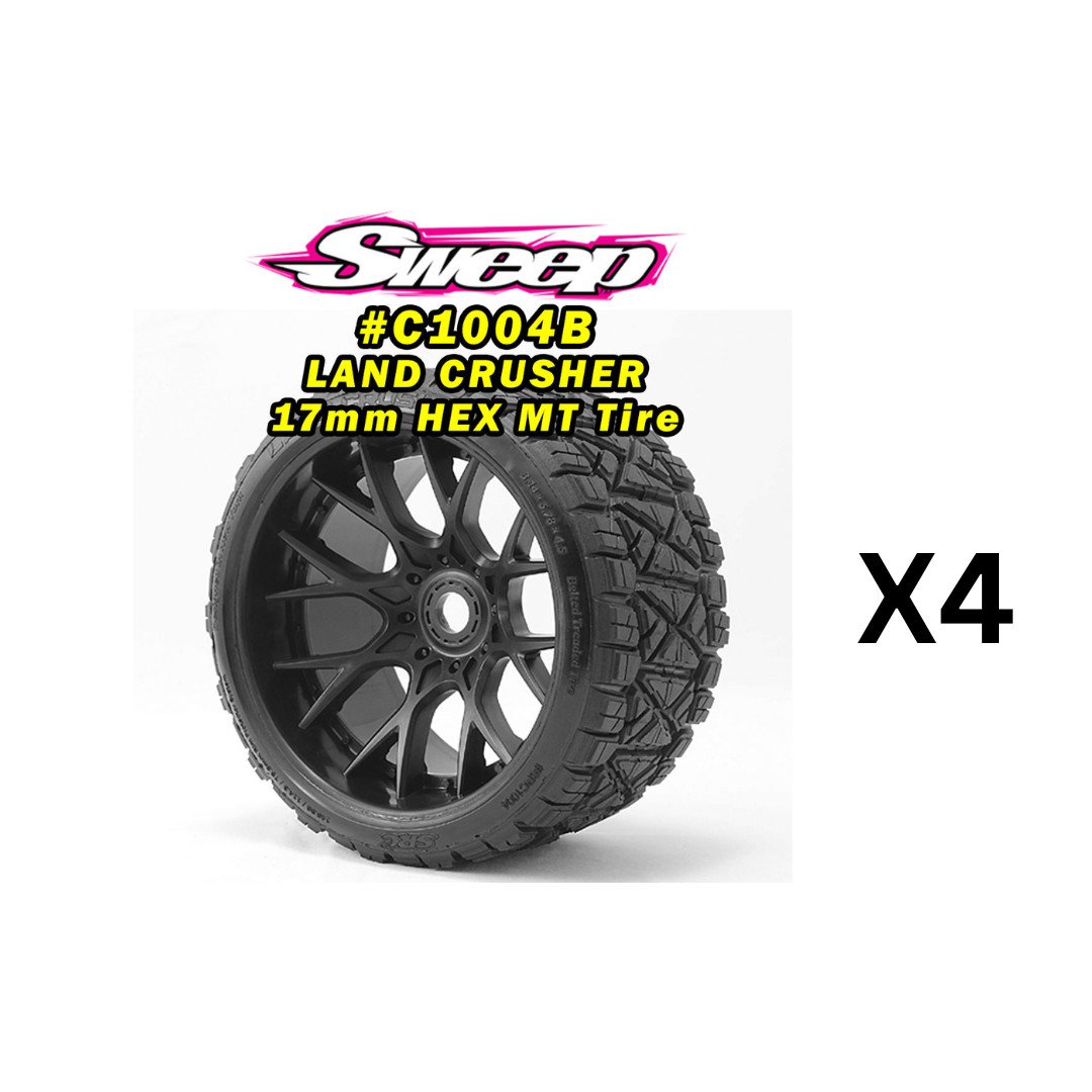 Sweep Racing C1004B Land Crusher Black wheel Belted tire preglued 4pc