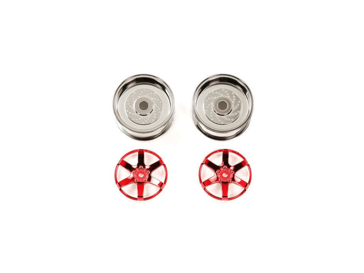 TAMIYA 54551 RC Red Plated 2pc 6 Sp Wheels - 26mm Width / Offset +2
