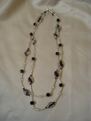 black streak glass beaded double strand necklace