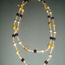 double strand brown marbled bead necklace