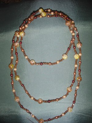 double strand multi color brown beaded necklace