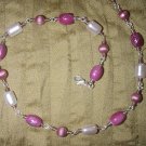 fuschia glass bead with pearl necklace
