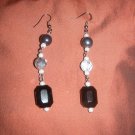 black diamond bead with silver and dark grey earrings
