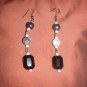 black diamond bead with silver and dark grey earrings