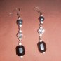 black diamond bead with silver and dark grey earrings
