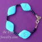 Diamond shaped turquiose w/ black crystals beaded bracelet