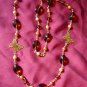 Amber stone and pearls with gold filigree butterfly necklace