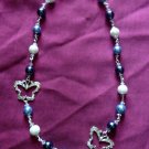 Blue pearls with silver butterflies beaded neckalce