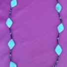 Diamond shaped turquoise with black crystals beaded necklace