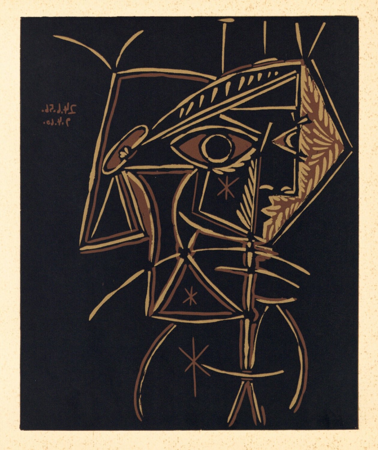 1962 Pablo Picasso Linocut Edition Plate 44 Female Bust Linogravures