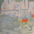 1964 Original lithograph Artist Paul Guiramand "Le Port New York"