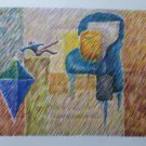 Renowned Artist Charles Charlot, Lithograph Art "Figure Flying a Colorful Kite"