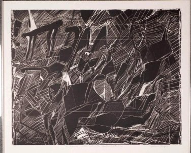 John Byle Signed Lithograph Black & White Abstract Composition w Hebrew Letters