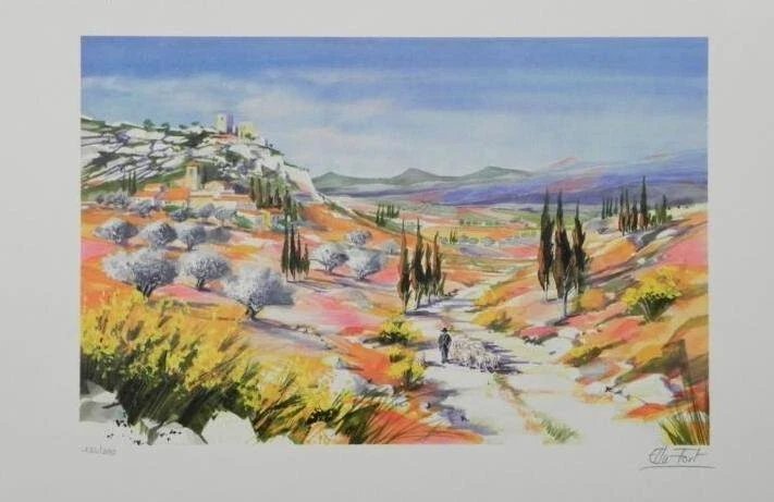 ELLA FORT "LANDSCAPE IN PROVENCE VALLEY FRANCE" Hand Signed Lithograph Art