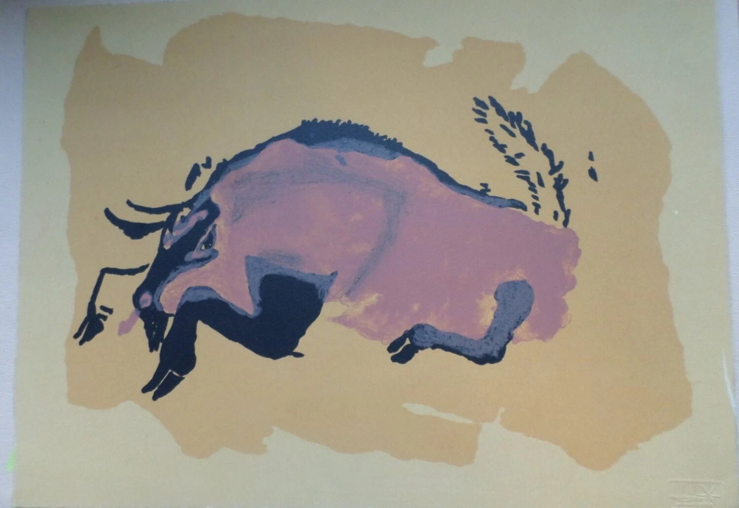 Bison (Bull) Caveman Lithograph After Picasso, Wall d&Atilde;&copy;cor with Blind-Stamp seal