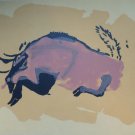 Bison (Bull) Caveman Lithograph After Picasso, Wall décor with Blind-Stamp seal