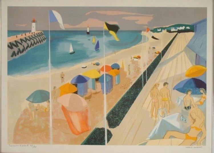 GEORGES LAMBERT La Plage &Atilde;&nbsp; Deauville Hand Signed Limited Edition Lithograph Art