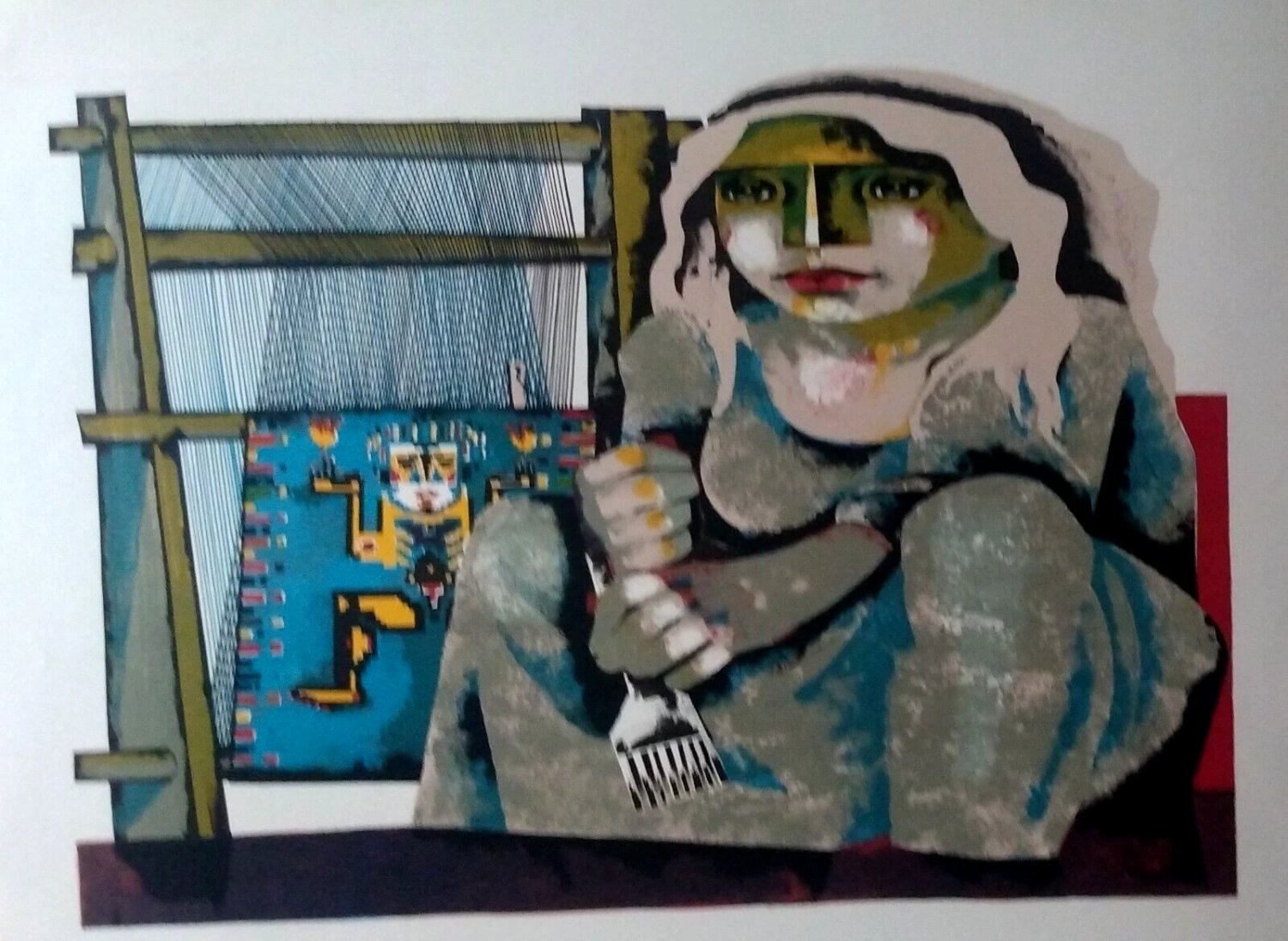 1975 Jorge Dumas' "Tejedora" (Weaver) Lithograph 24" X 30", Expressionistic