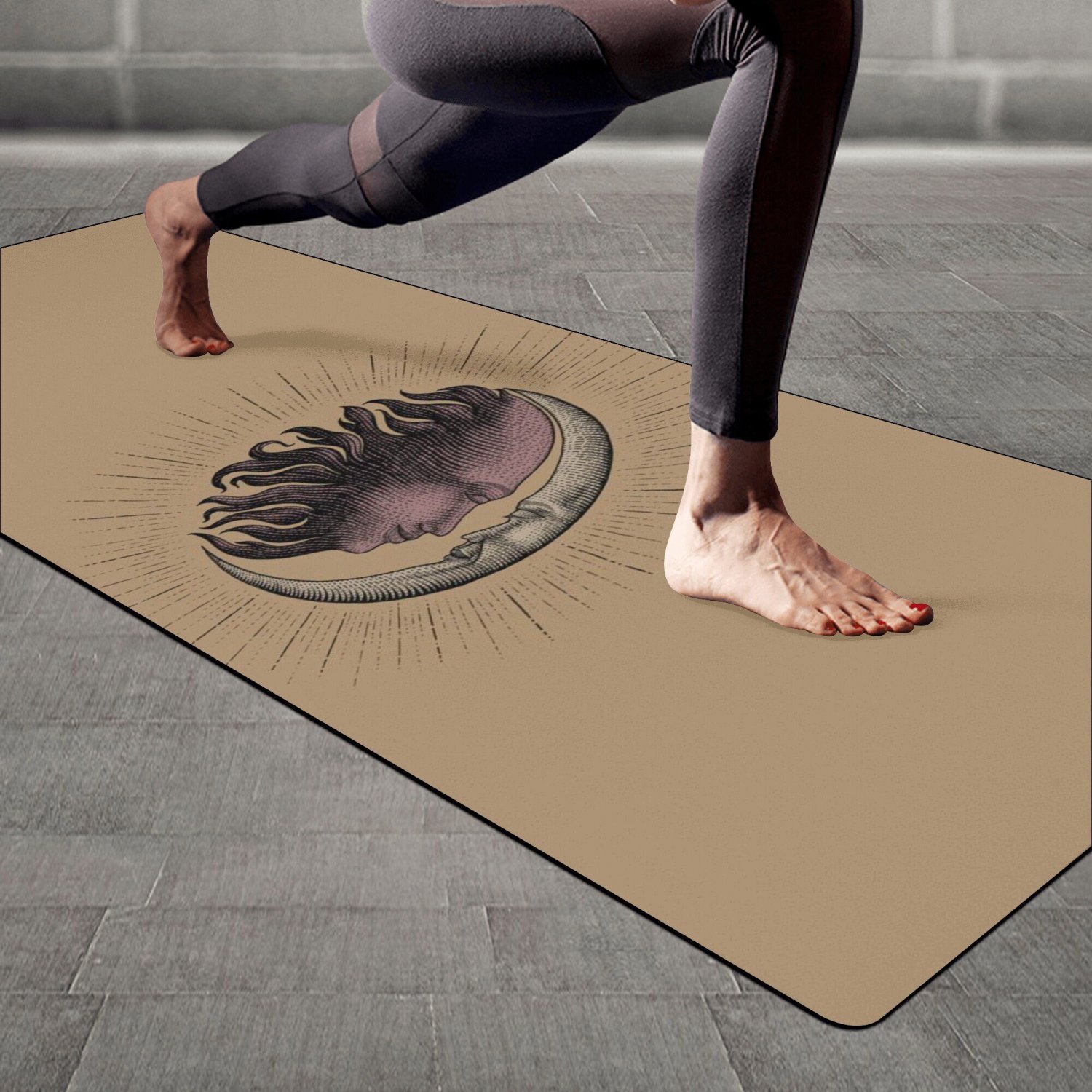 Mid Century Modern Aesthetic Sun and Moon Boho Yoga Mat 24x70 in, Boho ...