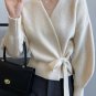Women's Retro V-neck Lace-up Loose Outer Wear Knitted Cardigan Free Shipping