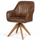 Faux Leather Swivel Accent Chair with Solid Wood Legs - Brown Free Shipping