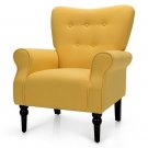 Yellow Retro Tufted Polyester Accent Chair with Stylish Espresso Wood Legs Free Shipping