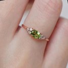 OVAL OLIVE GREEN ZIRCON 14K GOLD PLATED ENGAGEMENT WEDDING RING,